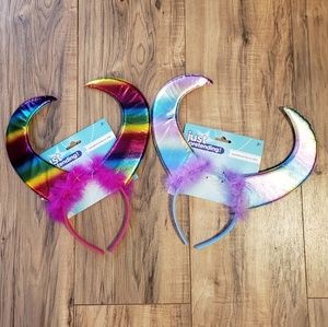 2 Rainbow Unicorn Devil Horns Headband Costume